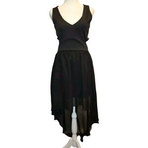Black Juniors Medium Dark Fairy High Low V Neck Dress Flowy Witchy Whimsigoth